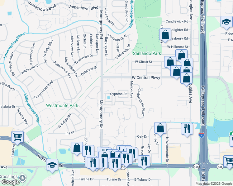 map of restaurants, bars, coffee shops, grocery stores, and more near 544 Torrey Avenue in Altamonte Springs