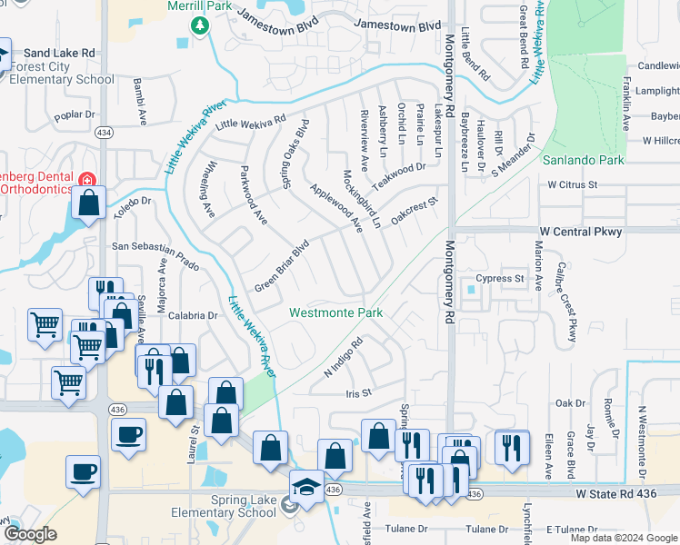 map of restaurants, bars, coffee shops, grocery stores, and more near 511 Hickorywood Avenue in Altamonte Springs