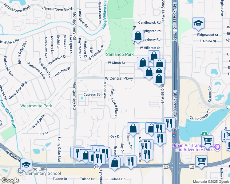 map of restaurants, bars, coffee shops, grocery stores, and more near 599 Calibre Crest Parkway in Altamonte Springs
