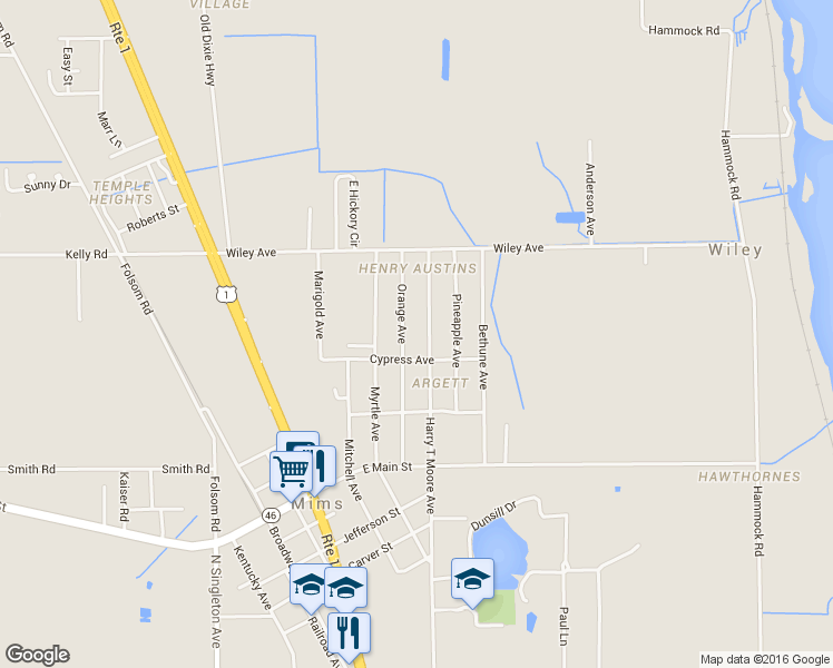 map of restaurants, bars, coffee shops, grocery stores, and more near 2660 Harry T Moore Avenue in Mims