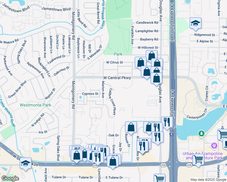 map of restaurants, bars, coffee shops, grocery stores, and more near 602 Calibre Crest Parkway in Altamonte Springs