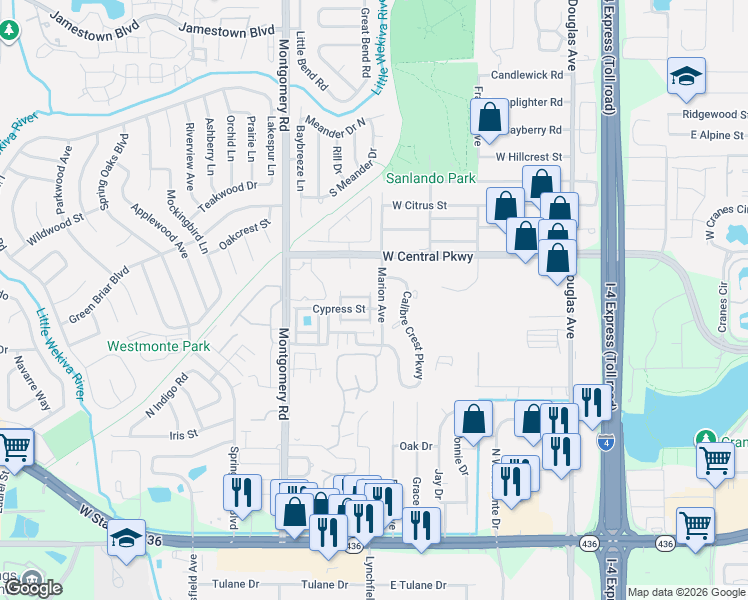 map of restaurants, bars, coffee shops, grocery stores, and more near 539 Carambola Avenue in Altamonte Springs