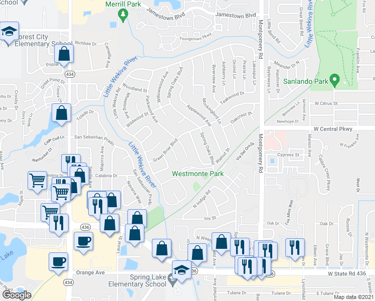 map of restaurants, bars, coffee shops, grocery stores, and more near 517 Parkwood Court in Altamonte Springs