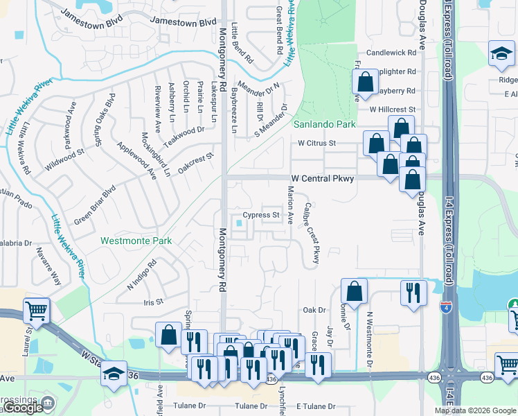 map of restaurants, bars, coffee shops, grocery stores, and more near 544 Torrey Avenue in Altamonte Springs