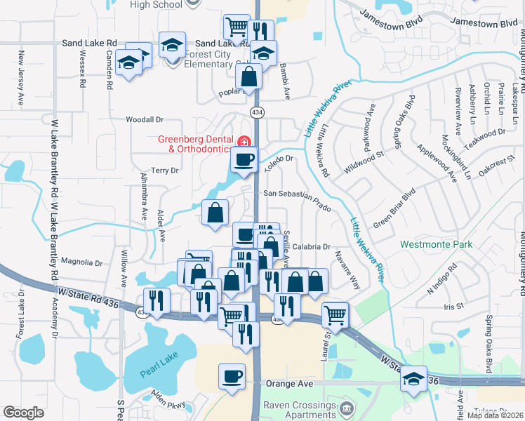 map of restaurants, bars, coffee shops, grocery stores, and more near 512 San Marie Avenue in Altamonte Springs
