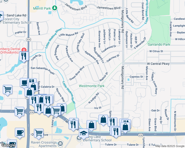 map of restaurants, bars, coffee shops, grocery stores, and more near 511 Hickorywood Avenue in Altamonte Springs