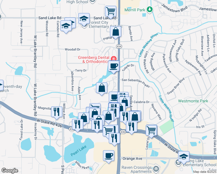 map of restaurants, bars, coffee shops, grocery stores, and more near 545 Nantucket Court in Altamonte Springs