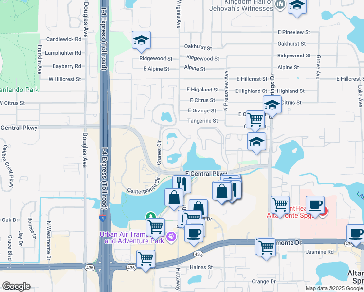 map of restaurants, bars, coffee shops, grocery stores, and more near 690 Altamira Cir in Altamonte Springs