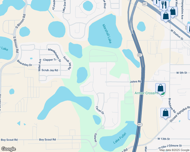 map of restaurants, bars, coffee shops, grocery stores, and more near 731 Cavan Drive in Apopka