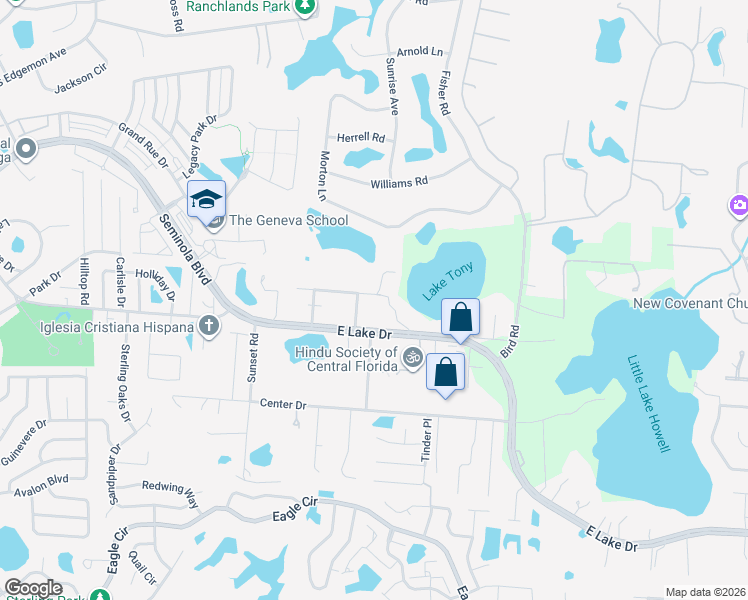 map of restaurants, bars, coffee shops, grocery stores, and more near 1404 Beverly Lane in Casselberry