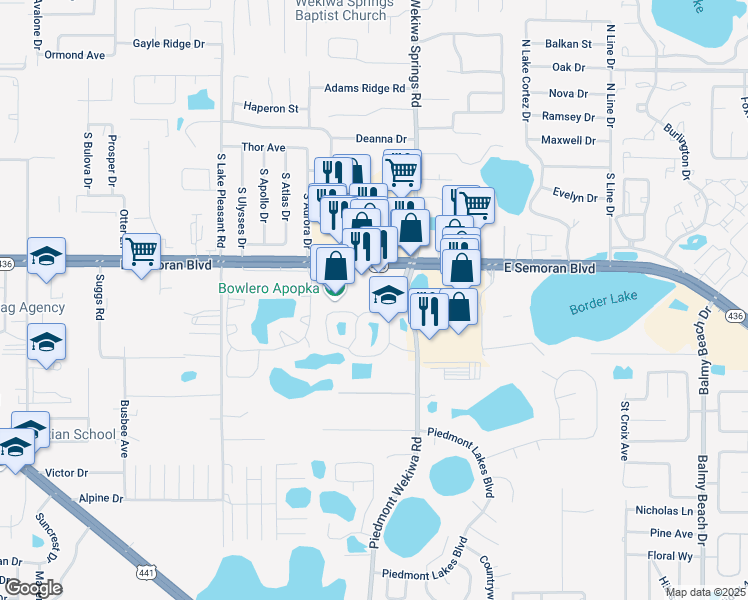 map of restaurants, bars, coffee shops, grocery stores, and more near 454 Lake Bridge Lane in Apopka