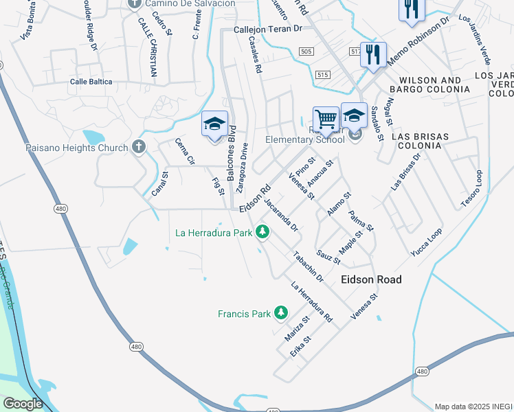 map of restaurants, bars, coffee shops, grocery stores, and more near 3005 Tabachin Drive in Eagle Pass