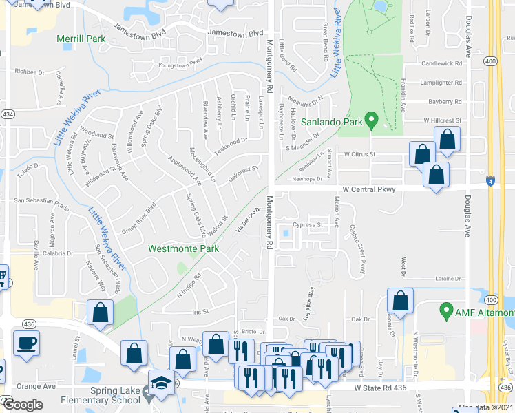 map of restaurants, bars, coffee shops, grocery stores, and more near 550 Via Del Oro Drive in Altamonte Springs