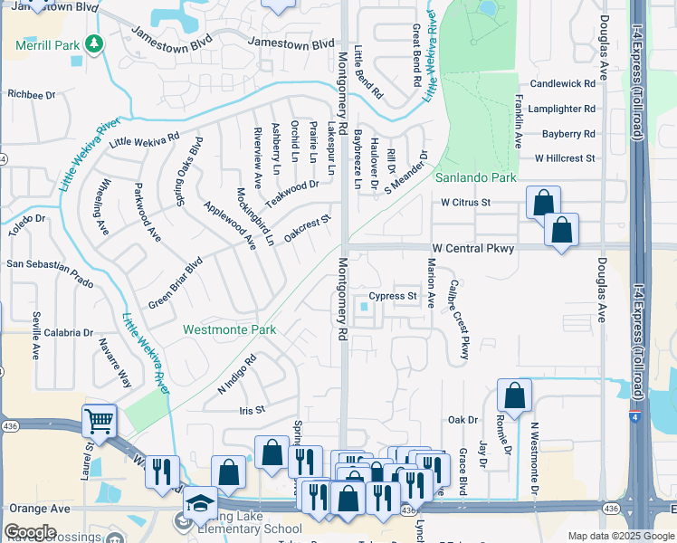 map of restaurants, bars, coffee shops, grocery stores, and more near 546 Via Fontana Drive in Altamonte Springs