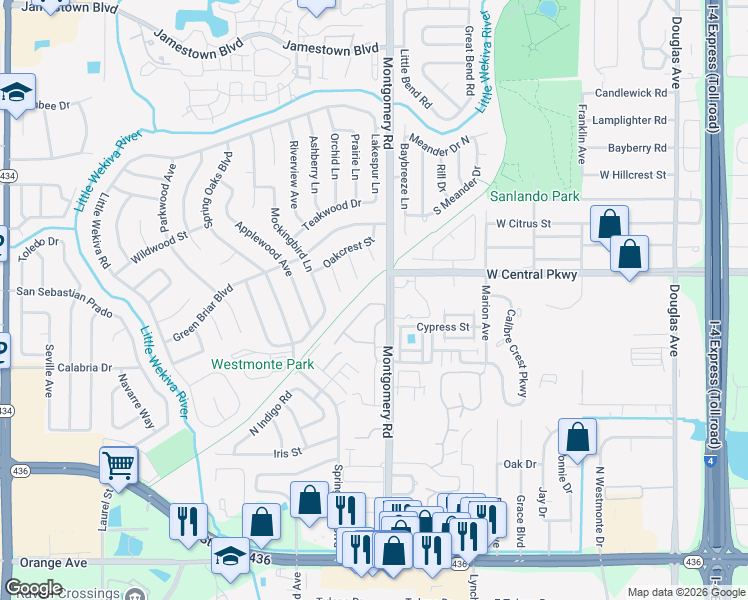 map of restaurants, bars, coffee shops, grocery stores, and more near 546 Via Fontana Drive in Altamonte Springs