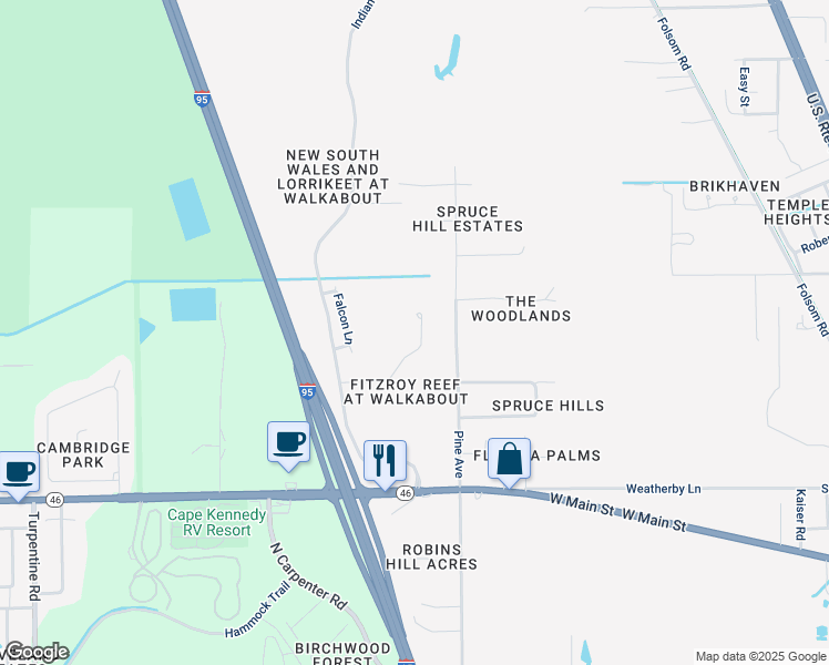 map of restaurants, bars, coffee shops, grocery stores, and more near 4106 Fitzroy Reef Drive in Mims