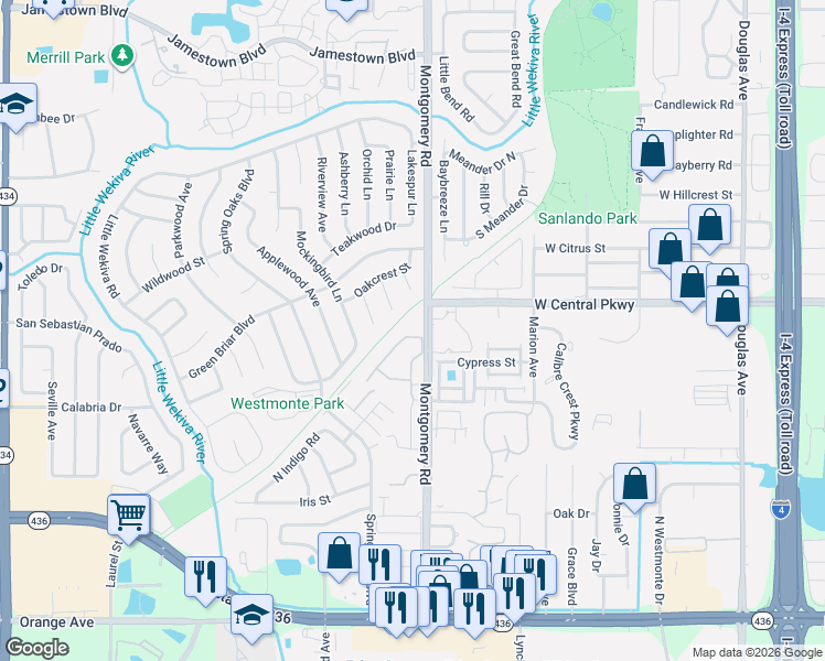 map of restaurants, bars, coffee shops, grocery stores, and more near 511 Briarwood Court in Altamonte Springs