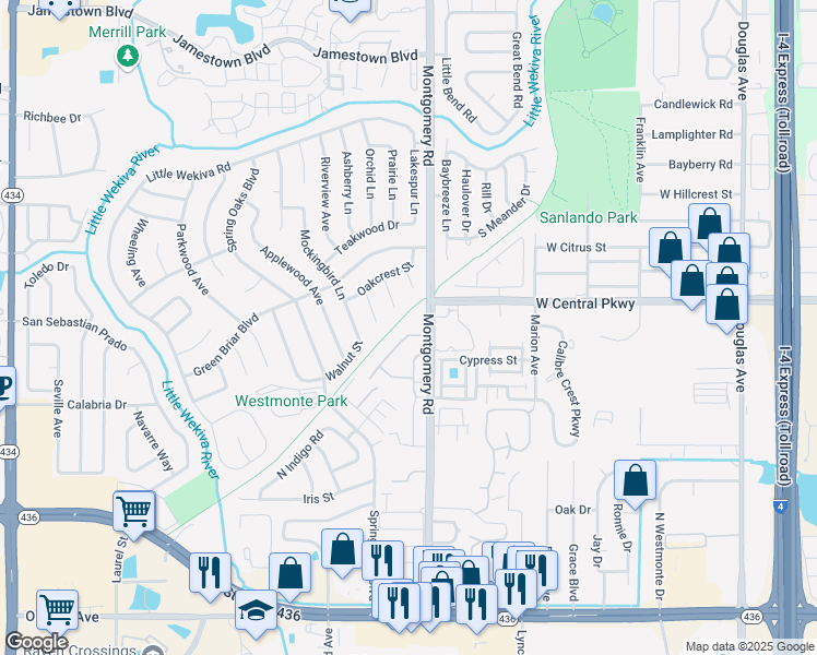 map of restaurants, bars, coffee shops, grocery stores, and more near 511 Briarwood Court in Altamonte Springs