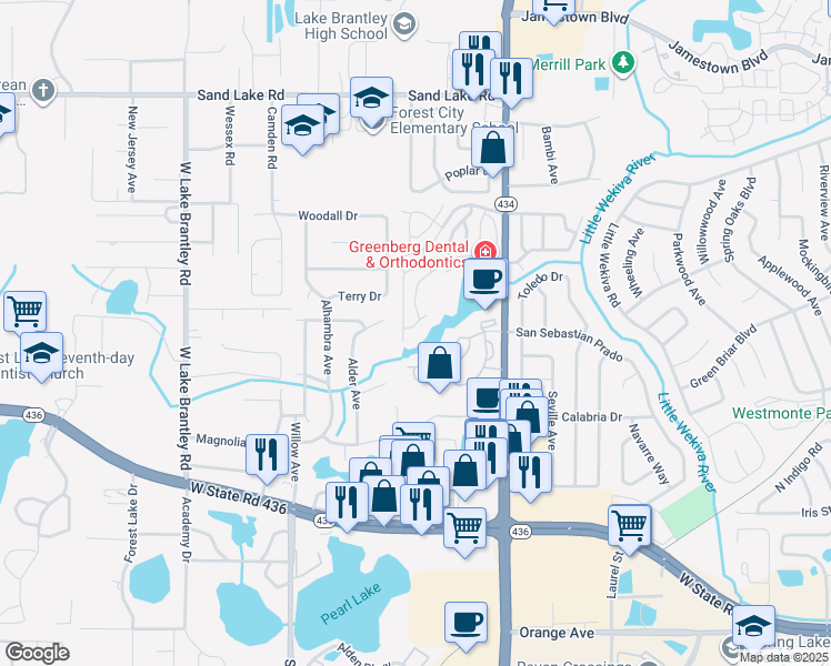 map of restaurants, bars, coffee shops, grocery stores, and more near 958 Salt Pond Place in Altamonte Springs