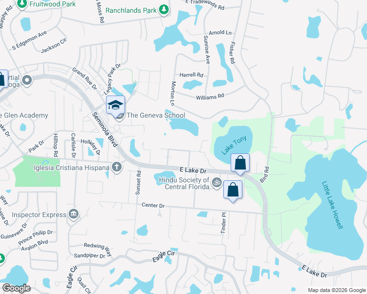 map of restaurants, bars, coffee shops, grocery stores, and more near 1941 Vienna Drive in Casselberry