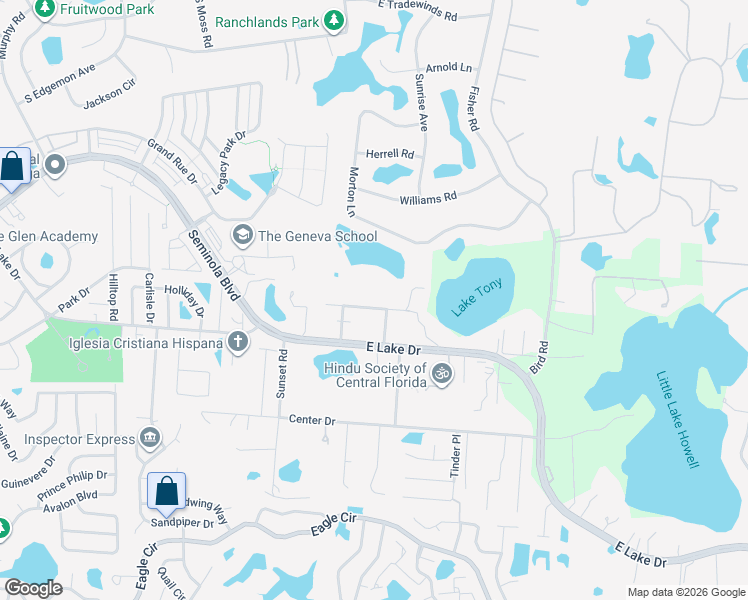 map of restaurants, bars, coffee shops, grocery stores, and more near 1941 Vienna Drive in Casselberry