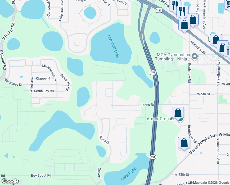 map of restaurants, bars, coffee shops, grocery stores, and more near 1139 Lakeside Estates Dr in Apopka