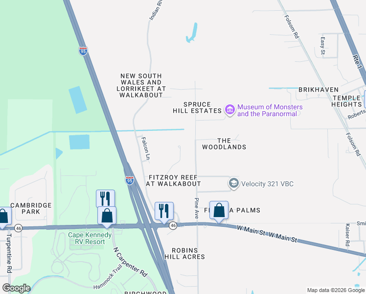 map of restaurants, bars, coffee shops, grocery stores, and more near 4067 Fitzroy Reef Drive in Mims