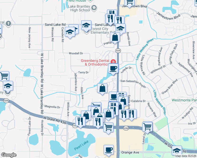 map of restaurants, bars, coffee shops, grocery stores, and more near 956 Salt Pond Place in Altamonte Springs