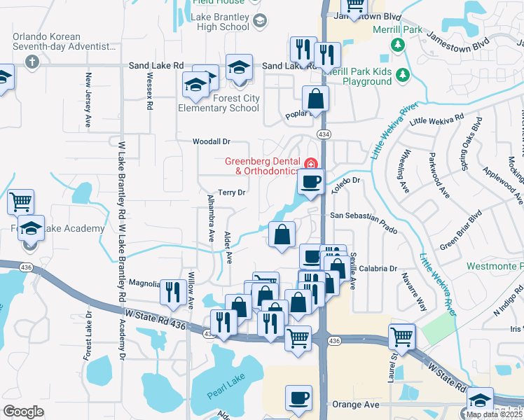map of restaurants, bars, coffee shops, grocery stores, and more near 957 Salt Pond Place in Altamonte Springs