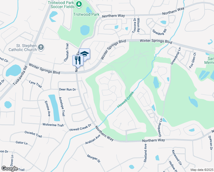 map of restaurants, bars, coffee shops, grocery stores, and more near 1002 West Pebble Beach Circle in Winter Springs
