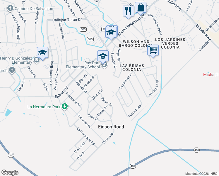 map of restaurants, bars, coffee shops, grocery stores, and more near 3299 Yucca Loop in Eagle Pass