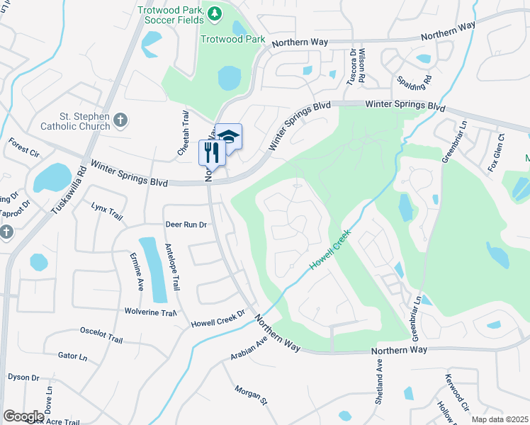 map of restaurants, bars, coffee shops, grocery stores, and more near 1018 West Pebble Beach Circle in Winter Springs