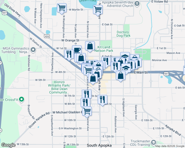 map of restaurants, bars, coffee shops, grocery stores, and more near 430 County Road 435 in Apopka