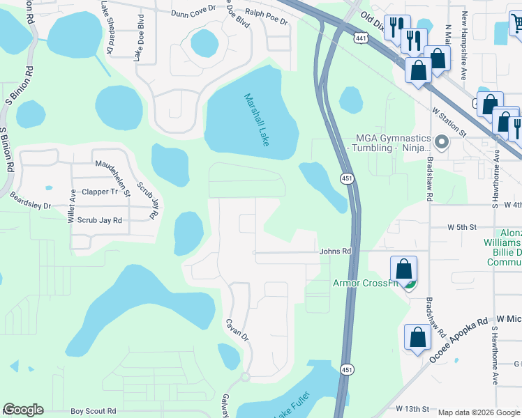 map of restaurants, bars, coffee shops, grocery stores, and more near 1139 Lakeside Estates Dr in Apopka