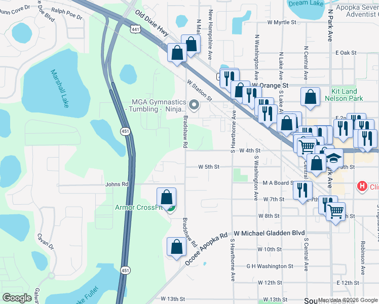 map of restaurants, bars, coffee shops, grocery stores, and more near 517 Cooper Oaks Court in Apopka