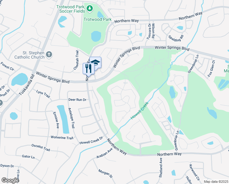 map of restaurants, bars, coffee shops, grocery stores, and more near 1018 West Pebble Beach Circle in Winter Springs