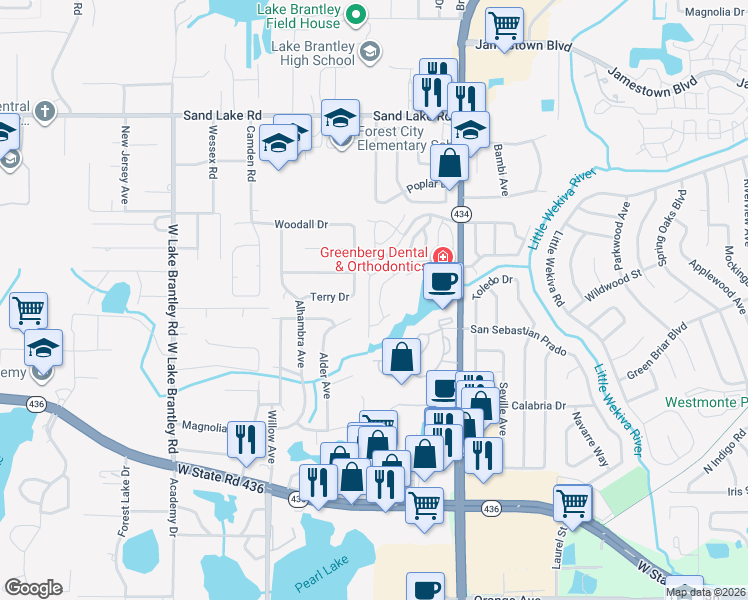 map of restaurants, bars, coffee shops, grocery stores, and more near 953 Salt Pond Place in Altamonte Springs