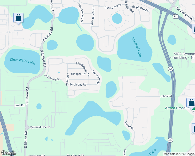 map of restaurants, bars, coffee shops, grocery stores, and more near 1945 Scrub Jay Road in Apopka