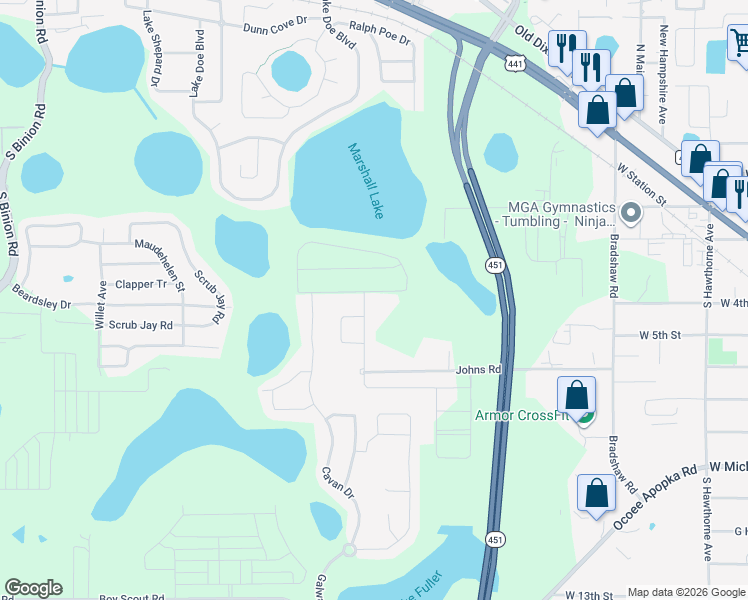 map of restaurants, bars, coffee shops, grocery stores, and more near 1139 Lakeside Estates Dr in Apopka