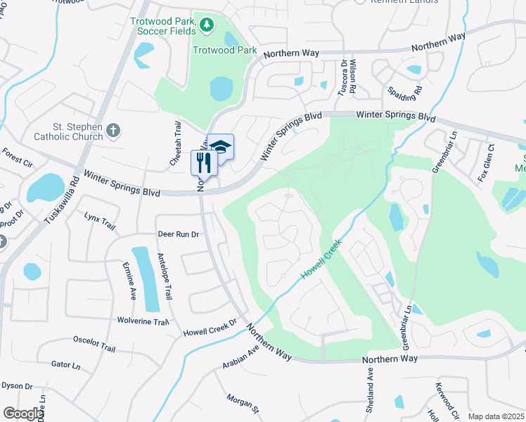 map of restaurants, bars, coffee shops, grocery stores, and more near 1033 West Pebble Beach Circle in Winter Springs