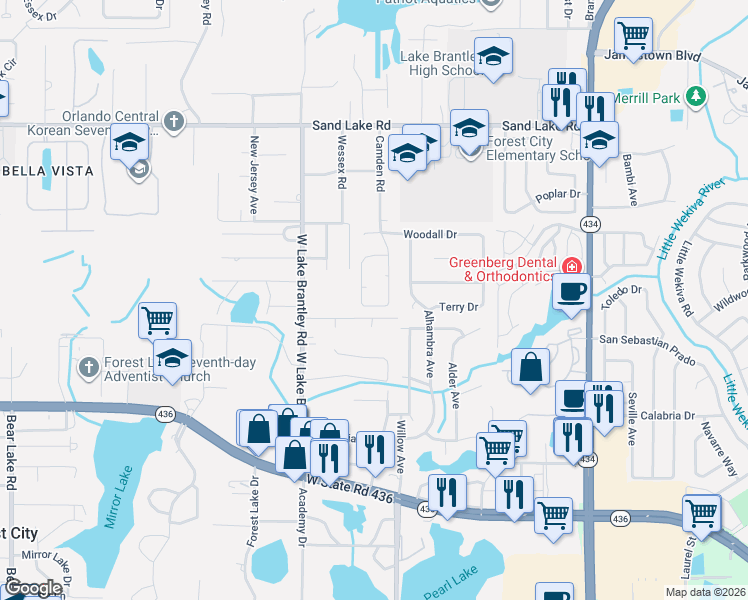 map of restaurants, bars, coffee shops, grocery stores, and more near 608 Andrew Street in Altamonte Springs