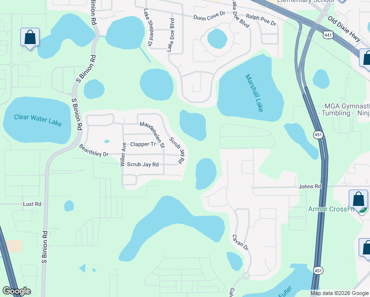 map of restaurants, bars, coffee shops, grocery stores, and more near 1873 Scrub Jay Road in Apopka