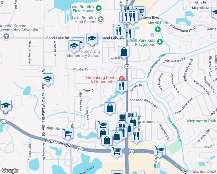 map of restaurants, bars, coffee shops, grocery stores, and more near 637 Sandy Neck Lane in Altamonte Springs