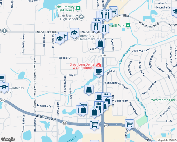 map of restaurants, bars, coffee shops, grocery stores, and more near 637 Sandy Neck Lane in Altamonte Springs