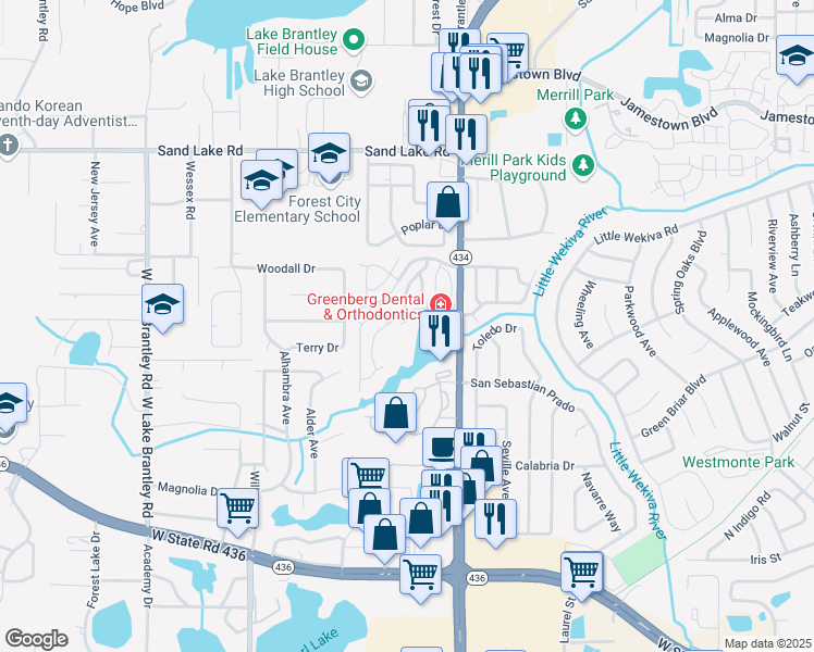 map of restaurants, bars, coffee shops, grocery stores, and more near 980 Mooring Avenue in Altamonte Springs