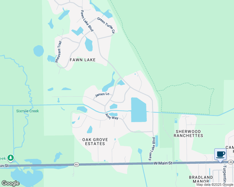 map of restaurants, bars, coffee shops, grocery stores, and more near 5480 Amy Way in Mims