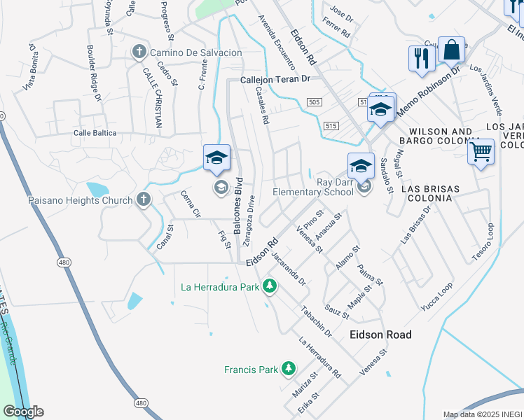 map of restaurants, bars, coffee shops, grocery stores, and more near 423 Zaragoza Street in Eagle Pass