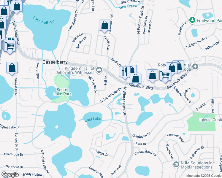 map of restaurants, bars, coffee shops, grocery stores, and more near 911 North Triplet Lake Drive in Casselberry