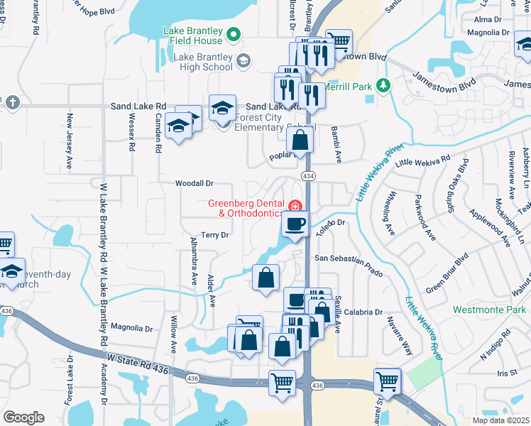 map of restaurants, bars, coffee shops, grocery stores, and more near 980 Mooring Avenue in Altamonte Springs