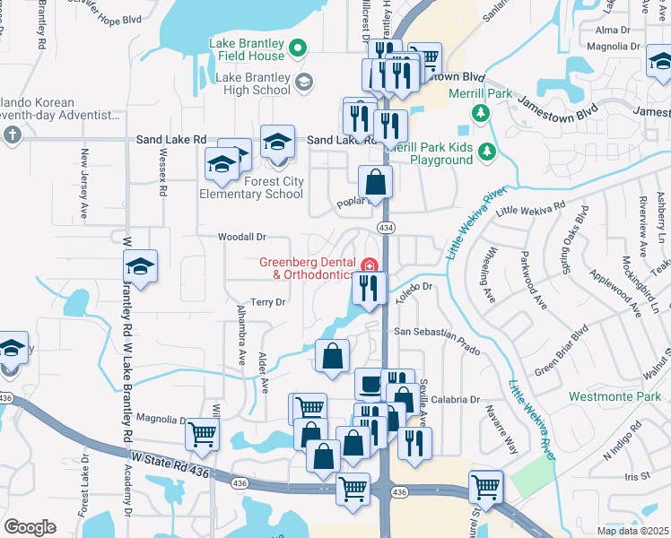 map of restaurants, bars, coffee shops, grocery stores, and more near 637 Sandy Neck Lane in Altamonte Springs